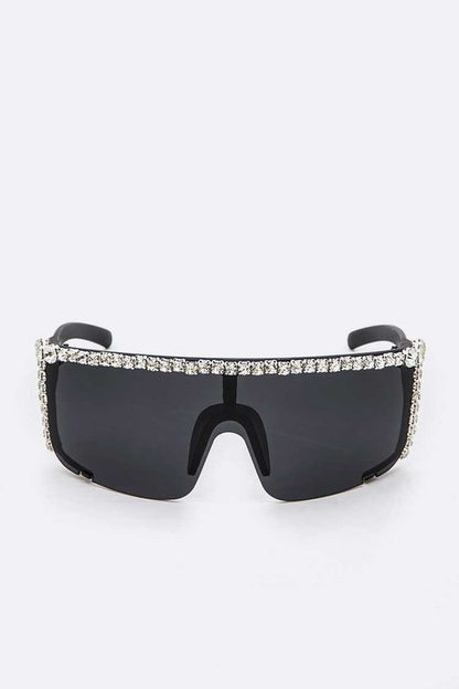 Rhinestone Shield Inspired Statement Sunglasses