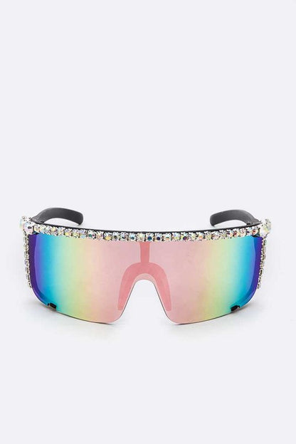 Rhinestone Shield Inspired Statement Sunglasses