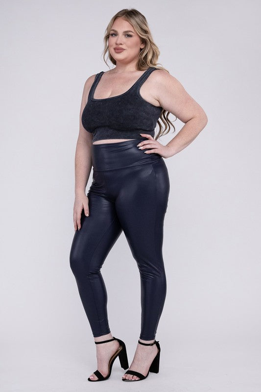 Plus High Rise Faux Leather Leggings