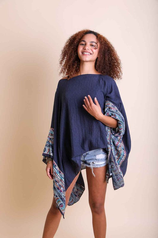 Geometric Embroidered Sleeve Kimono