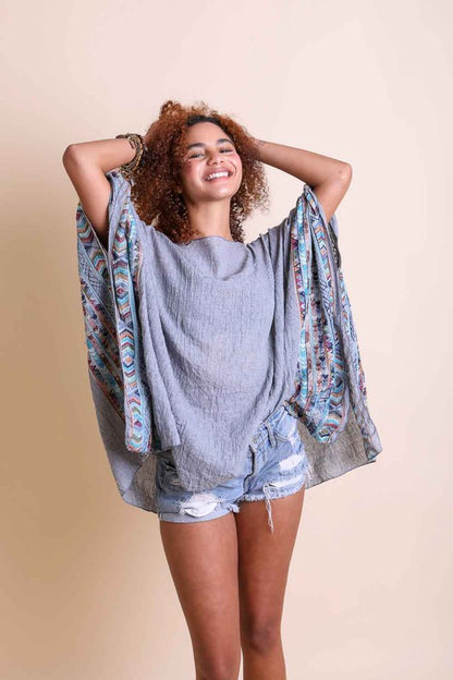 Geometric Embroidered Sleeve Kimono