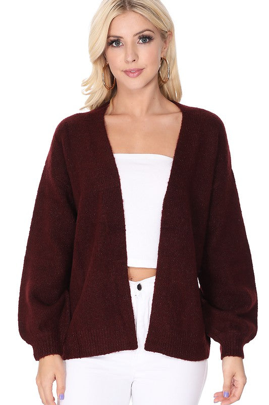 Bubble Bell Sleeve Chunky Open Sweater Cardigan