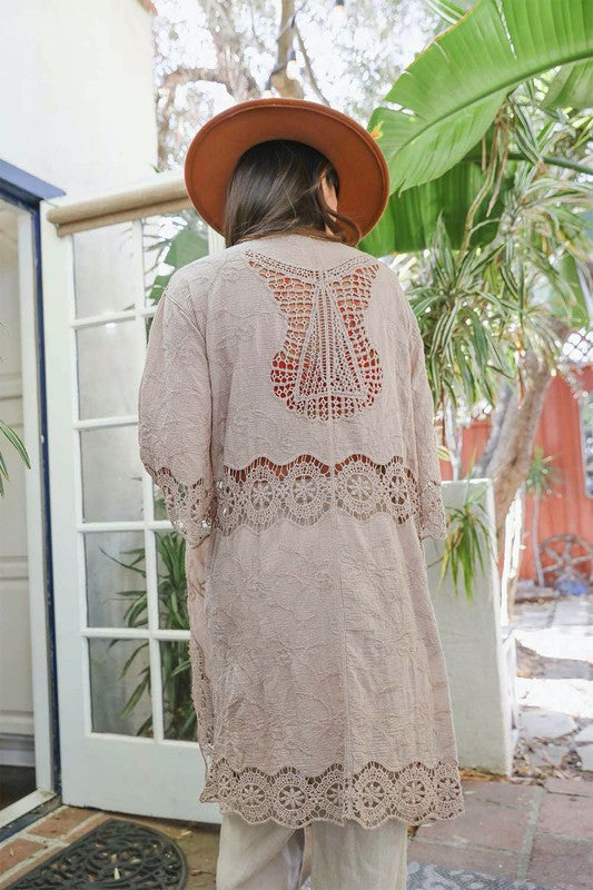 Crochet Open Patch Longline Kimono