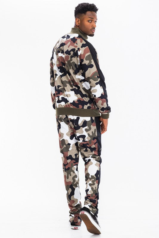 MENS FULL CAMO WITH STRIPE JACKET and PANT SET