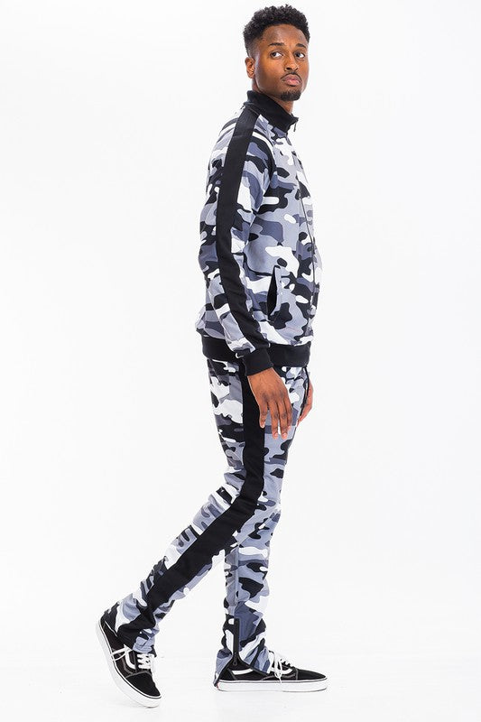 MENS FULL CAMO WITH STRIPE JACKET and PANT SET