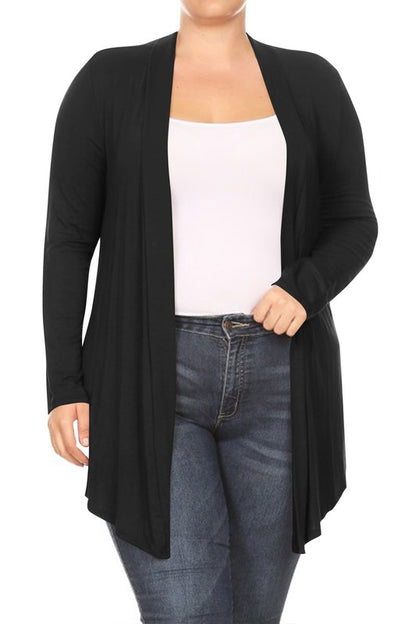 Solid open fron, long sleeve cardigan draped front