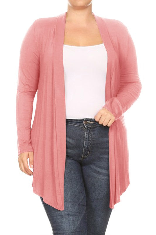 Solid open fron, long sleeve cardigan draped front