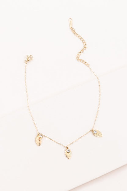 Leaf and Rhinestone Chain Anklet