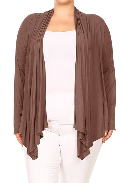 Plus size Open front draped Long sleeves cardigan