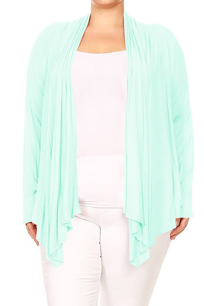 Plus size Open front draped Long sleeves cardigan