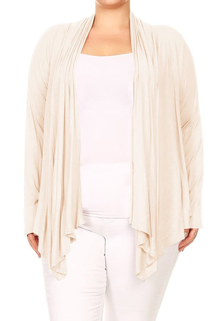 Plus size Open front draped Long sleeves cardigan