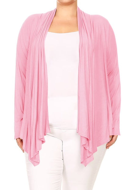 Plus size Open front draped Long sleeves cardigan