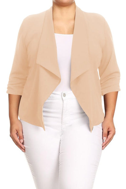 Plus size Solid waist length jacket in a loose fit