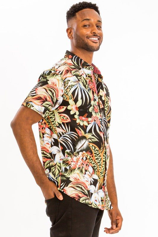 Weiv Mens Print Hawaiian Button Down Shirt