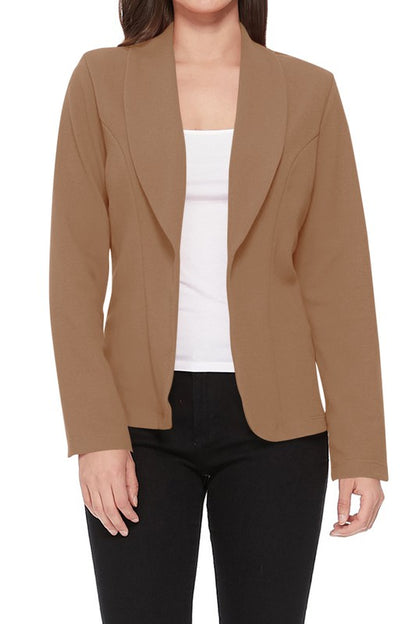 Open front Long sleeves Casual fitted style blazer