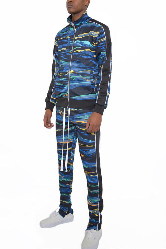 MENS PRINT FULL ZIP TRACK SUIT SET