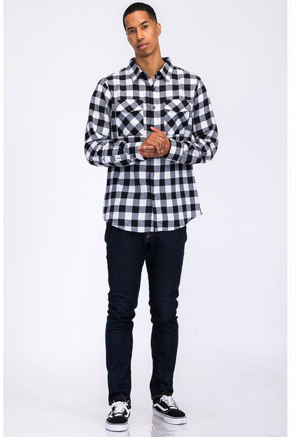 Regular Fit Checker Plaid Flannel Long Sleeve