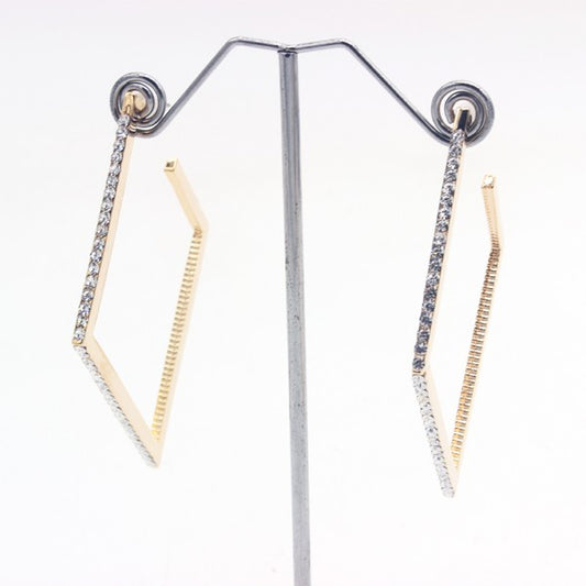 RHINESTONED OPEN END SQUARE EARRINGS