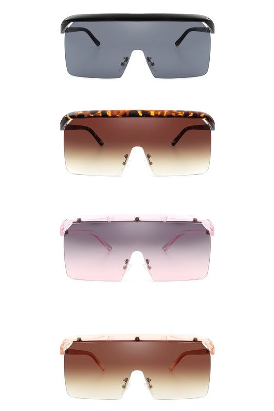 Square Oversize Rimless Flat Top Sunglasses