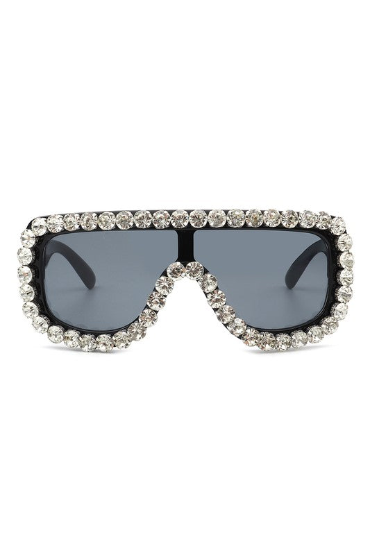 Women Oversize Rhinestone Aviator Sunglasses