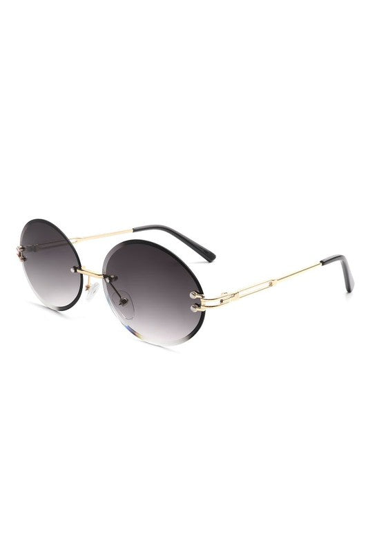 Round Oval Rimless Circle Vintage Sunglasses