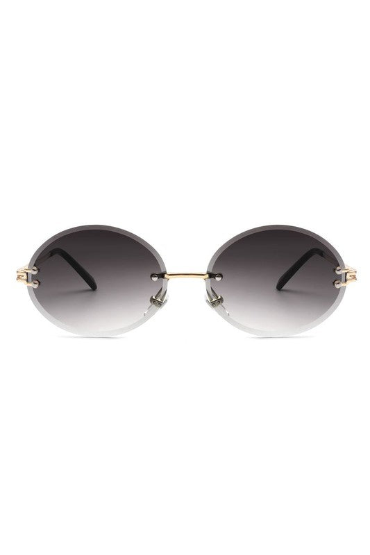 Round Oval Rimless Circle Vintage Sunglasses