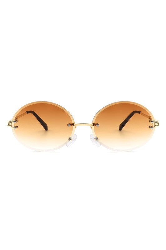 Round Oval Rimless Circle Vintage Sunglasses