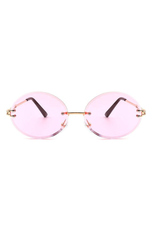 Round Oval Rimless Circle Vintage Sunglasses