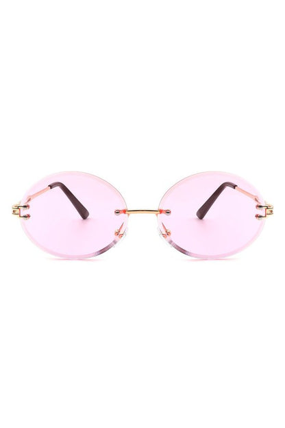 Round Oval Rimless Circle Vintage Sunglasses