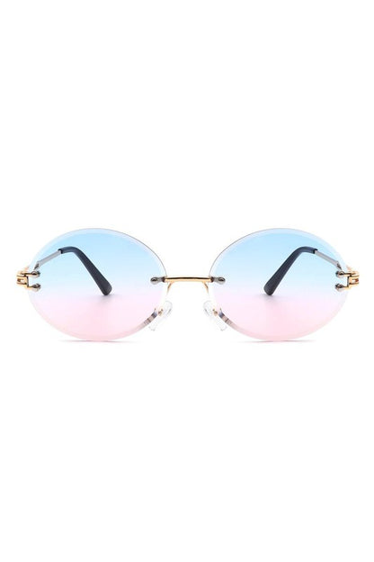 Round Oval Rimless Circle Vintage Sunglasses