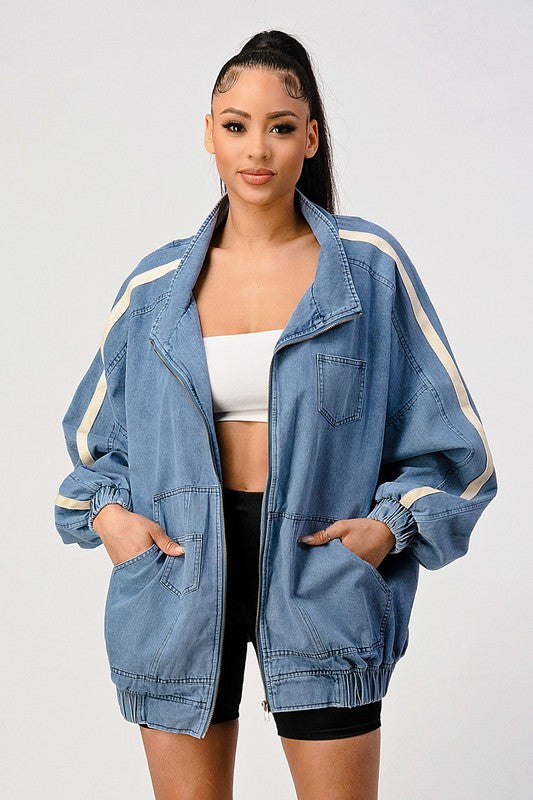 Casual loose fit denim stripe jacket