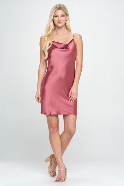 Solid Heavy Bias Cut Satin Slip Dress