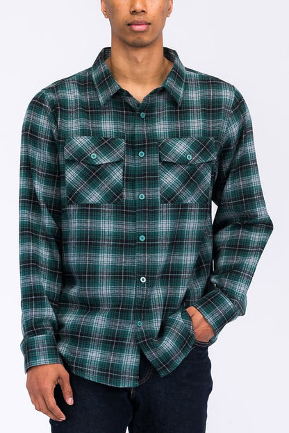 Regular Fit Checker Plaid Flannel Long Sleeve