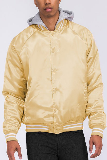 SATIN VARSITY BOMBER JACKET