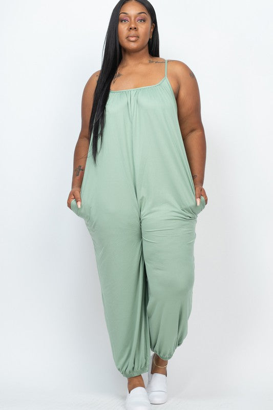 PLUS SIZE SLEEVELESS JOGGER JUMPSUIT