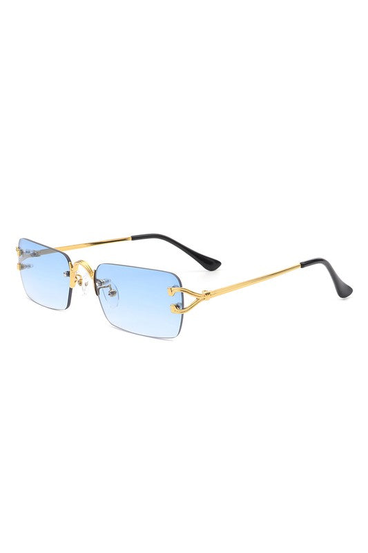 Rimless Retro Rectangle Flat Top Tinted Sunglasses