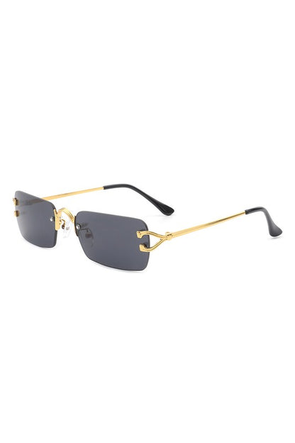 Rimless Retro Rectangle Flat Top Tinted Sunglasses