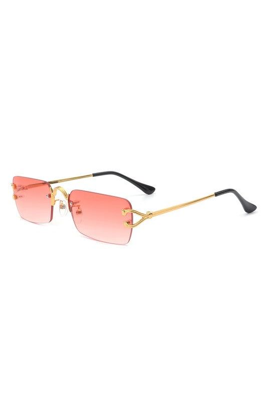 Rimless Retro Rectangle Flat Top Tinted Sunglasses