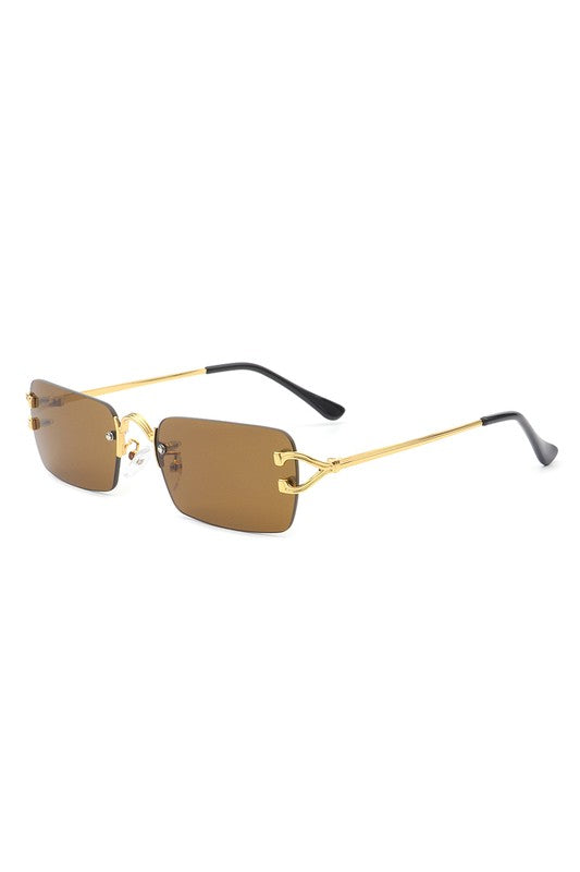 Rimless Retro Rectangle Flat Top Tinted Sunglasses