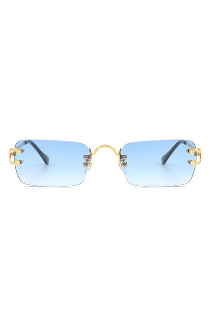 Rimless Retro Rectangle Flat Top Tinted Sunglasses