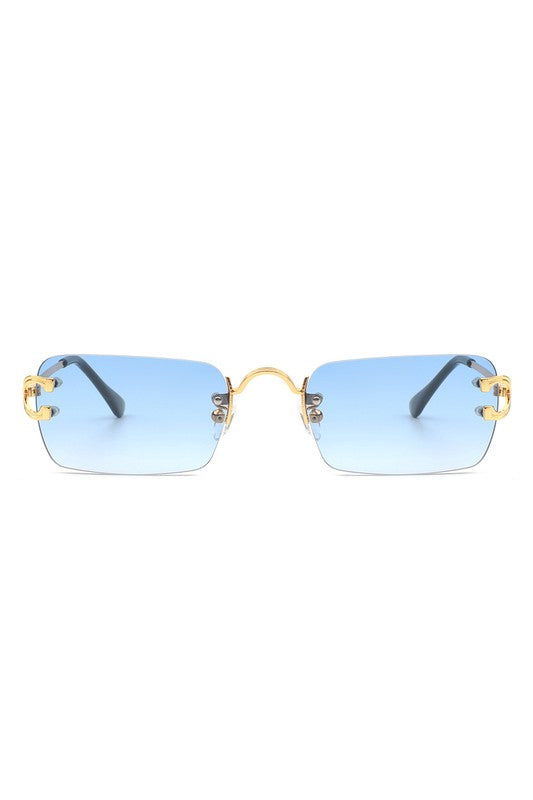 Rimless Retro Rectangle Flat Top Tinted Sunglasses