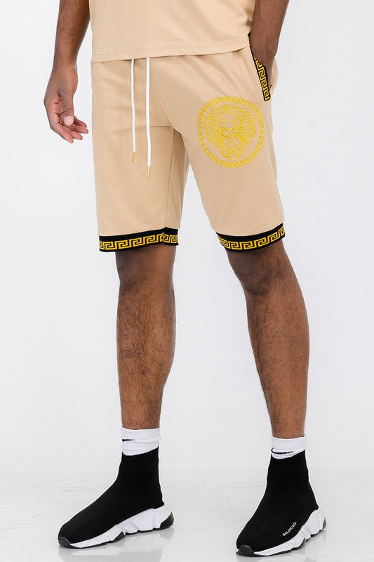 Mens Lion Head Black and Gold Detail Shorts