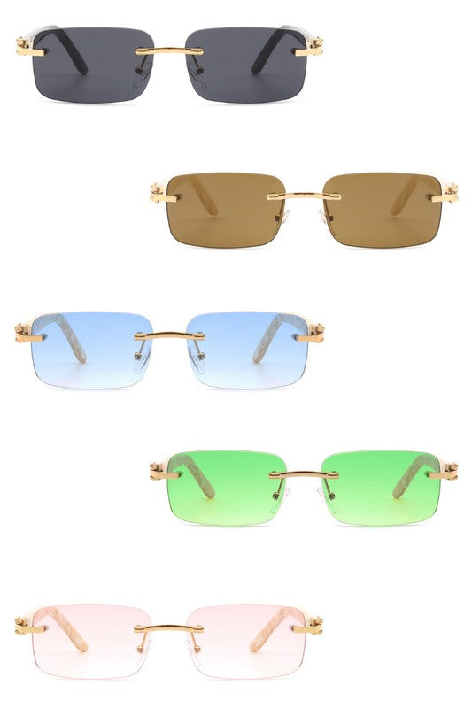 Rimless Rectangle Retro Tinted Fashion Sunglasses