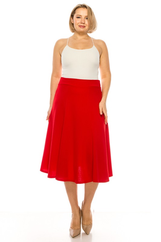 Plus size, paneled, A-line midi skirt