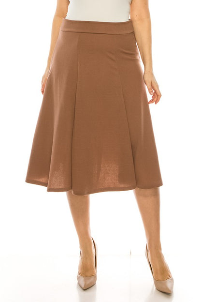 Plus size, paneled, A-line midi skirt