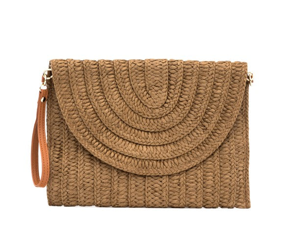 Straw Foldover Convertible Clutch