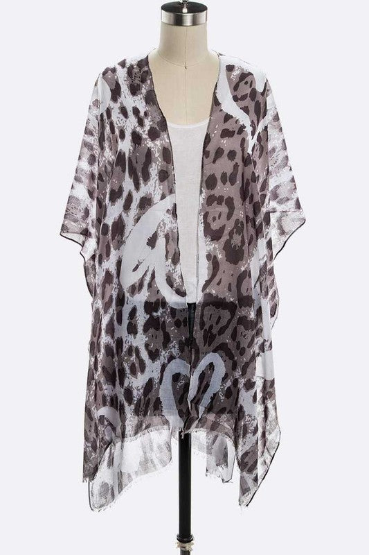 Snow Leopard Printed Kimono Cardigan