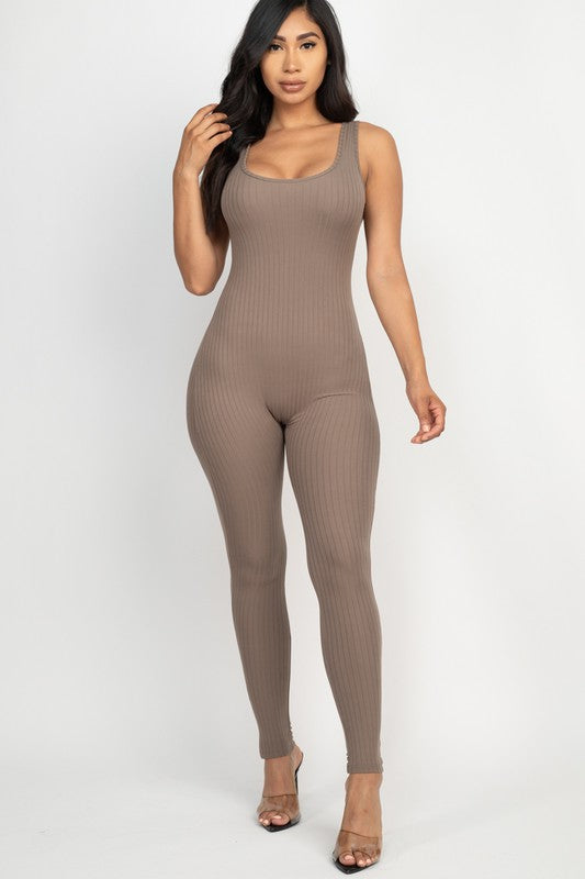 Ribbed Scoop Neck Bodycon Jumpsuit