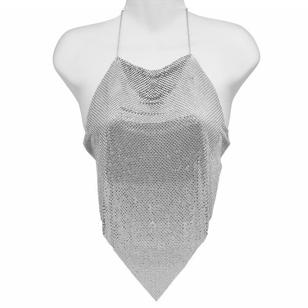 RHINESTONE METAL MESH CAMISOLE TOP BODY CHAIN