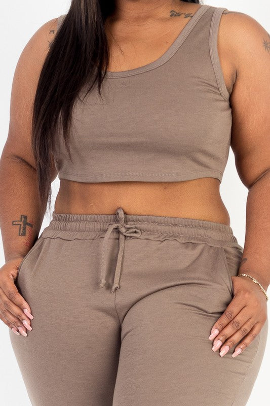 Plus French Terry Cropped Tank Top & Joggers Set